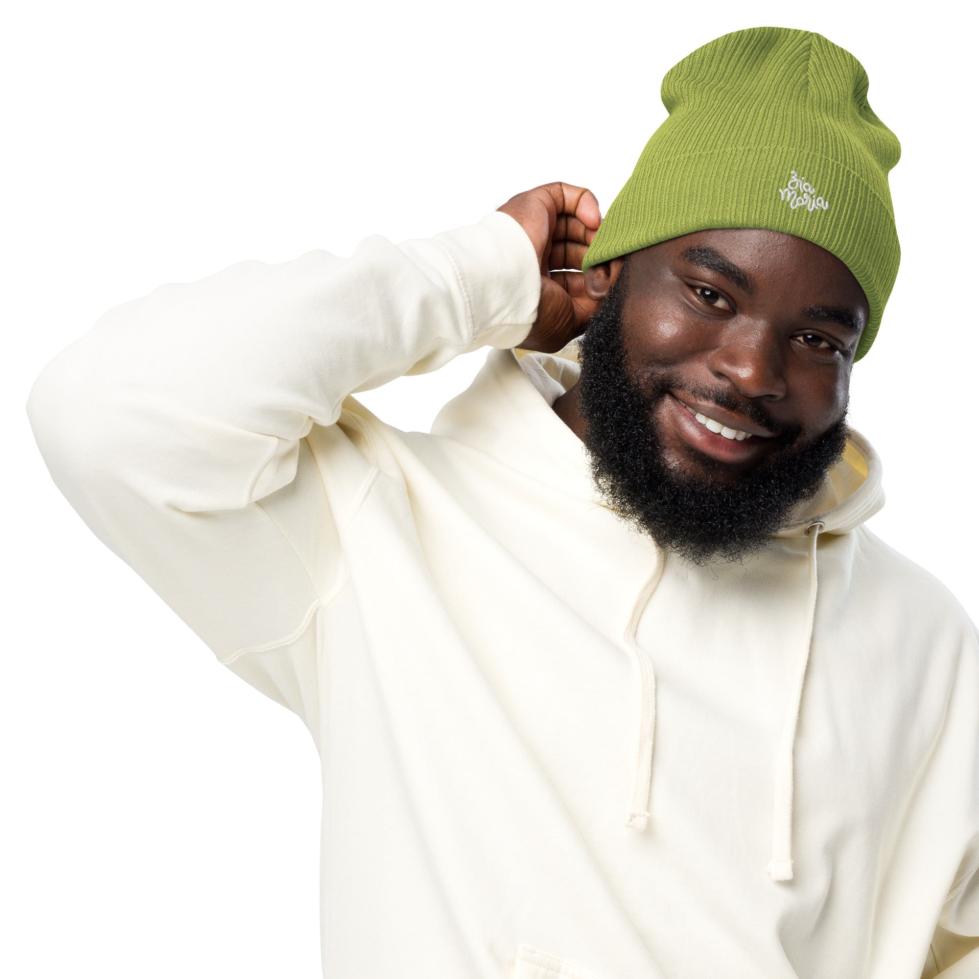 ZiaMaria® Basic Beanie – White Embroidery on 100% Cotton